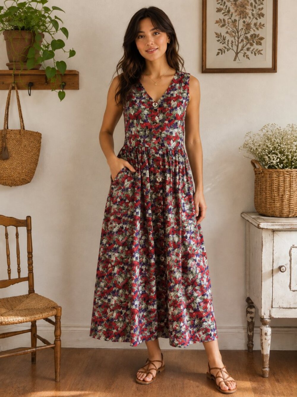 Vintage Dogwood Lane Cottagecore Dress 80's 90's Prairie Novelty Print Sz S